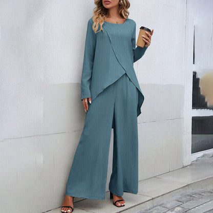 Long Sleeve Wide Leg Trousers Two-piece Set