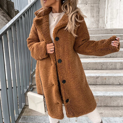 Plush Lapel Jacket - Long-sleeved